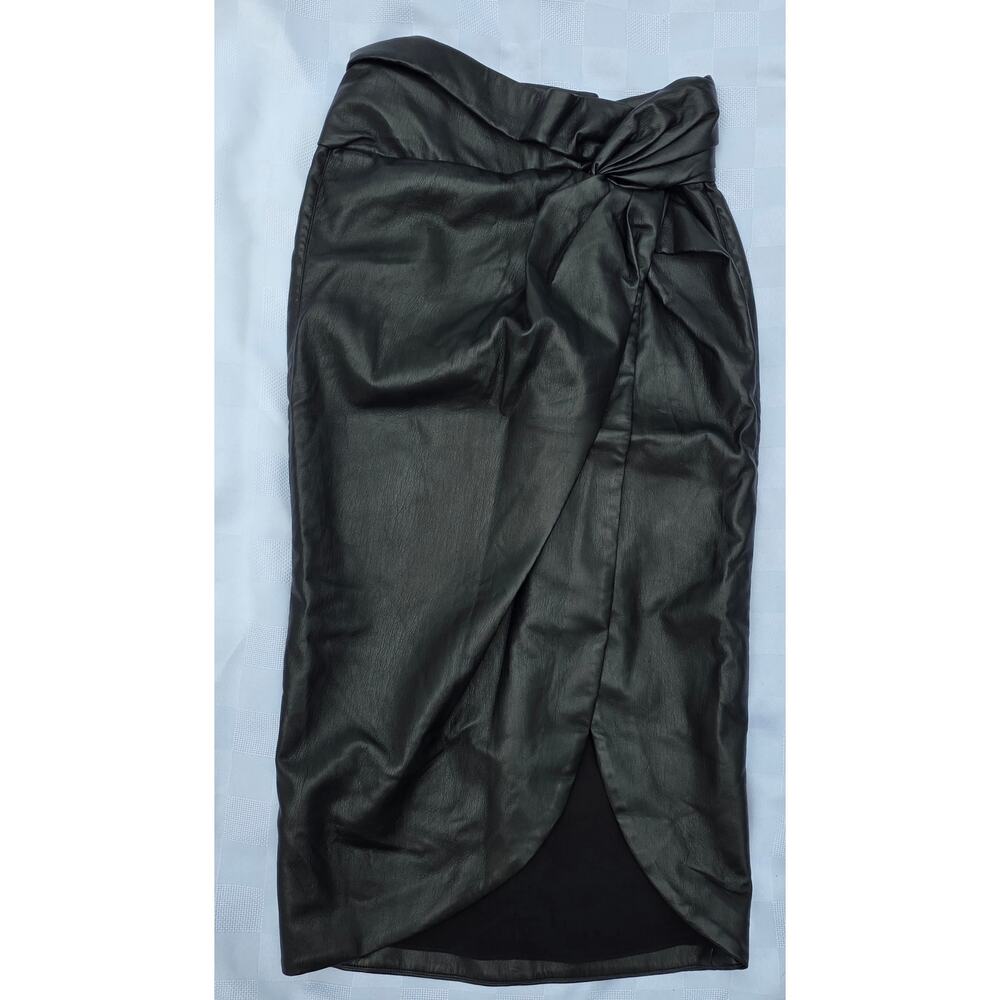 Jonathan Simkhai Womens Faux Soft Leather Black Wrap Skirt Midi Cinched Size 6